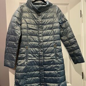 Tahari Metallic Blue Puffer Coat